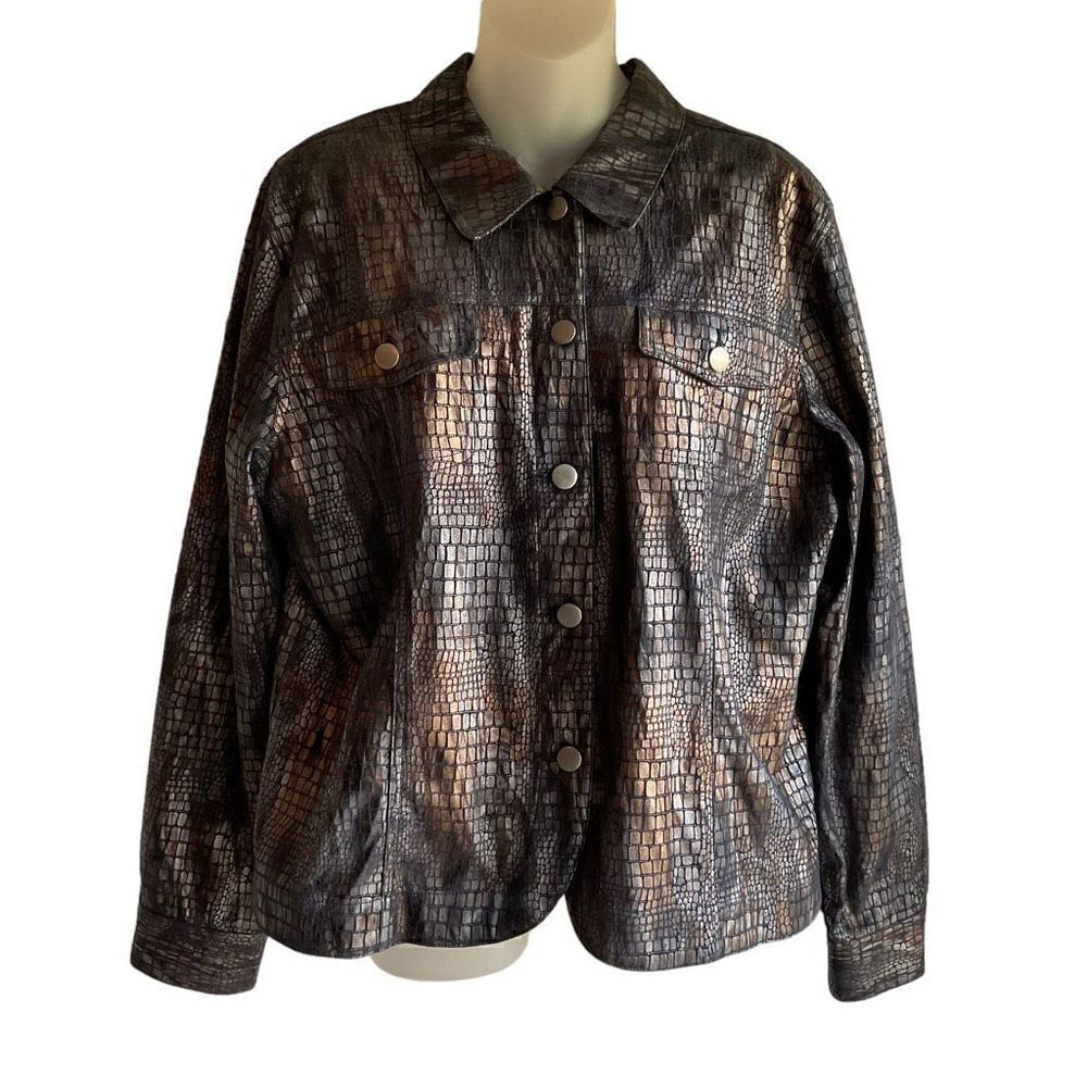 Birch Hill Jacket Iridescent Alligator Brocade Blue Gold Brown Button Down Large